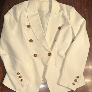 Elegant White Double-Breasted Women's Blazer